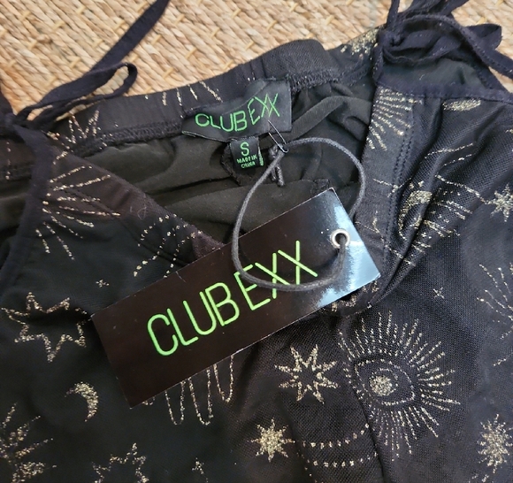 Dolls Kill Black Sheer Flare Pants with Gold Pattern SIZE S NWT - Picture 3 of 5